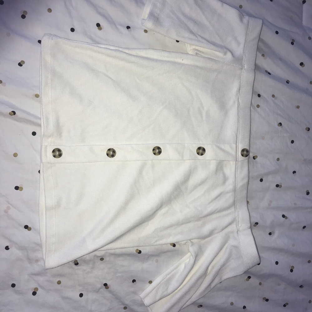 White off the shoulder button down crop